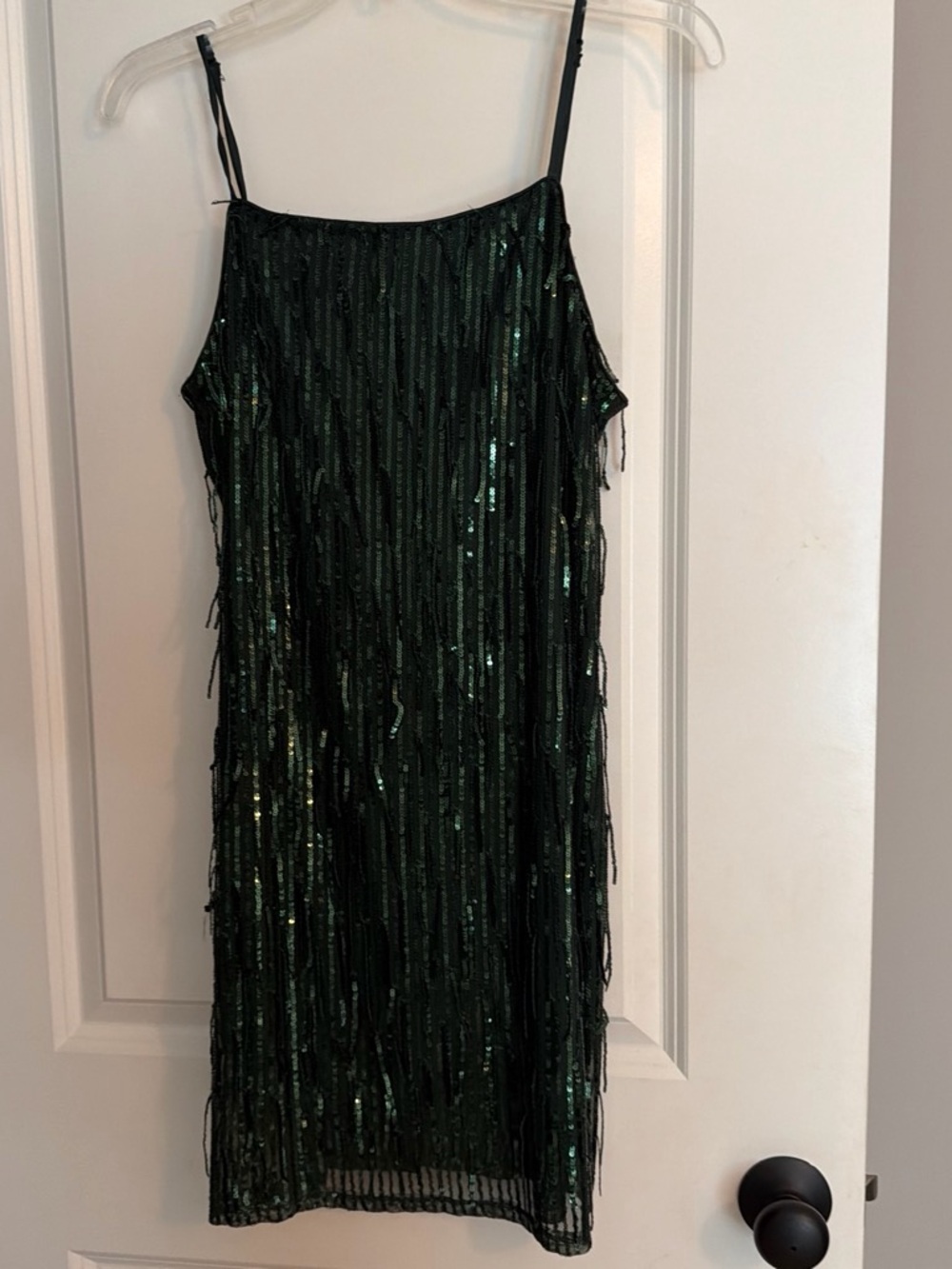 Altar'd State Dark Green Sequin Fringe Slip Dress